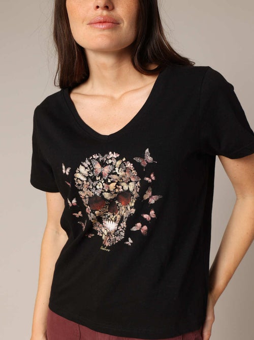 T-shirt 100% coton à imprimé tête de mort papillons 'Deeluxe' - Kiabi T-shirt 100% coton à imprimé tête de mort papillons 'Deeluxe' - Kiabi