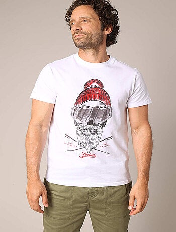 T-shirt 100% coton avec illustration originale d'un skieur barbu au style vintage. 'Deeluxe'