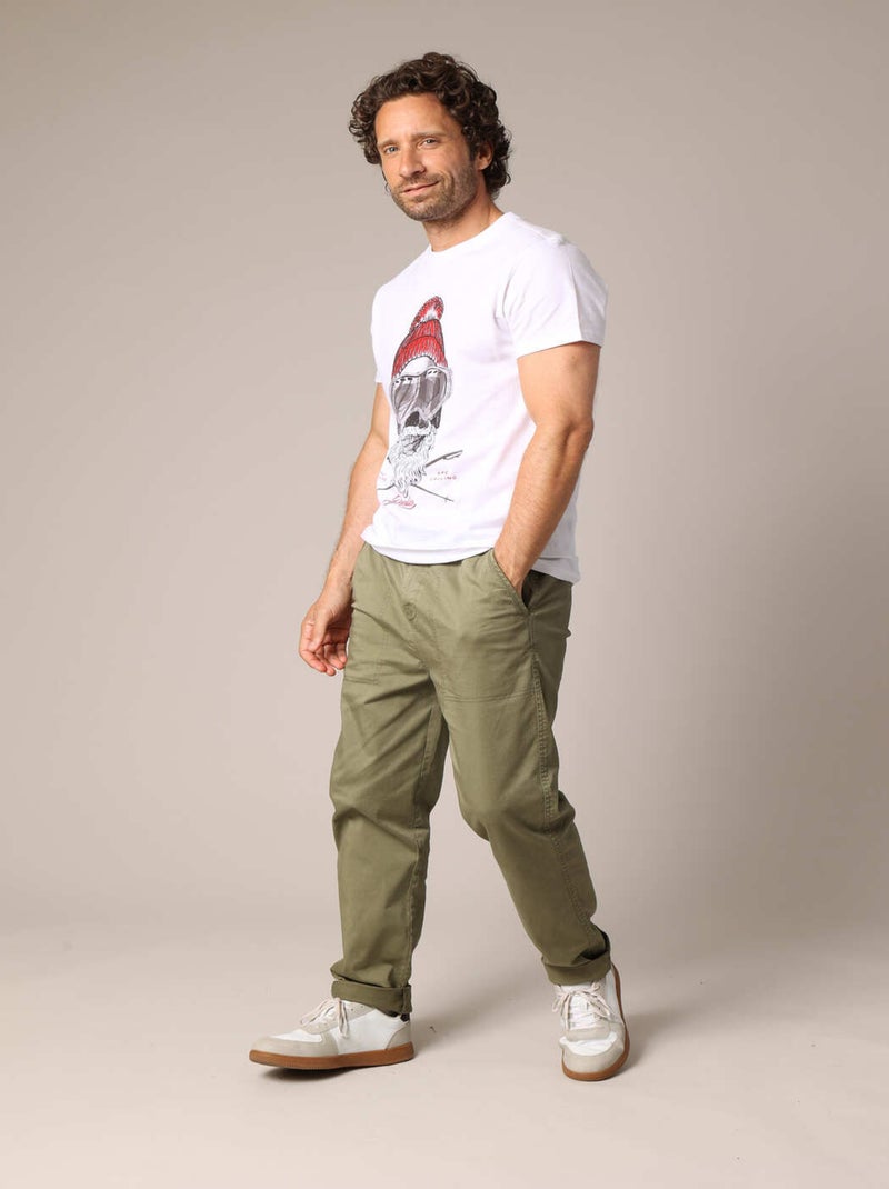 T-shirt 100% coton avec illustration originale d'un skieur barbu au style vintage. 'Deeluxe' Blanc - Kiabi