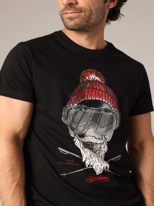 T-shirt 100% coton avec illustration originale d'un skieur barbu au style vintage. 'Deeluxe' - Kiabi