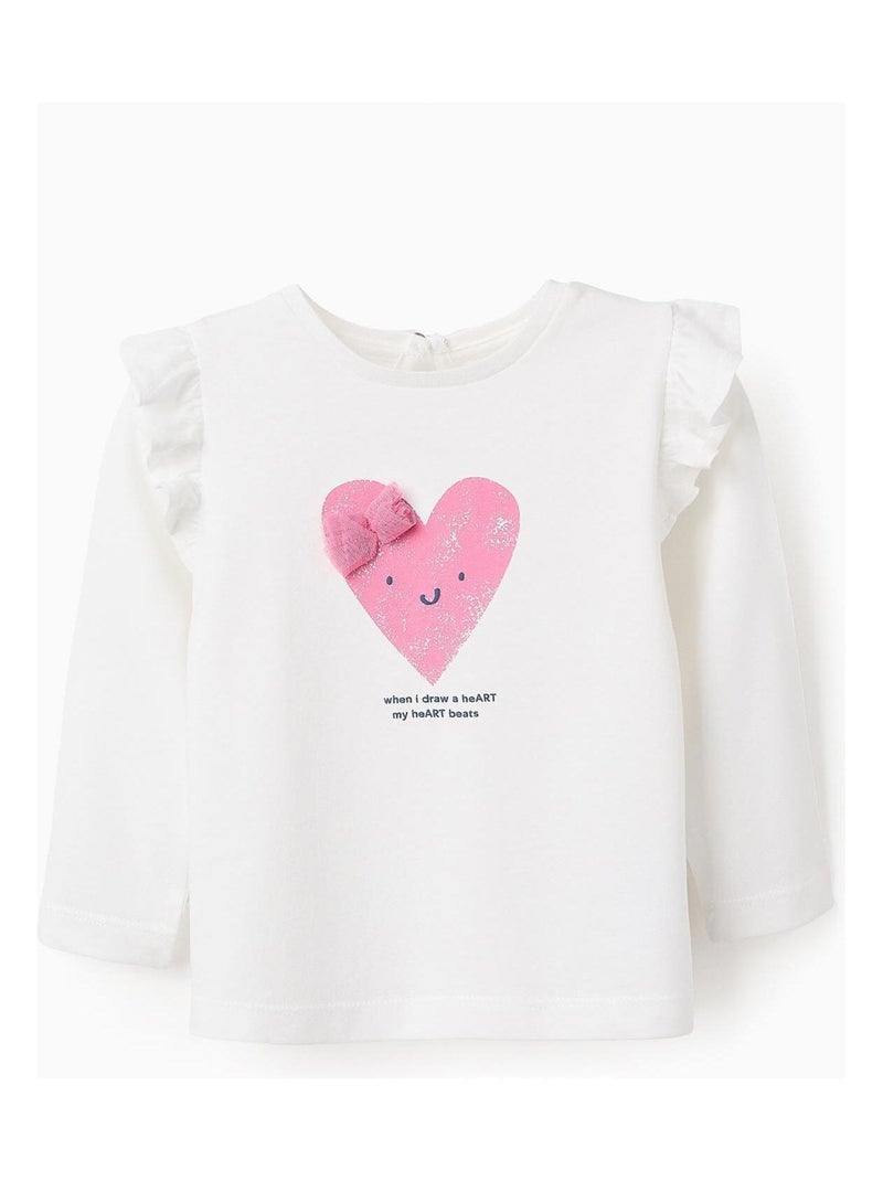 T-shirt 100% coton, avec imprimé et noeud en tulle ART ATTACK Blanc - Kiabi