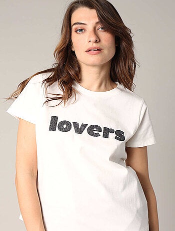 T-shirt 100 % coton avec imprimé LOVERS pailleté 'Deeluxe'