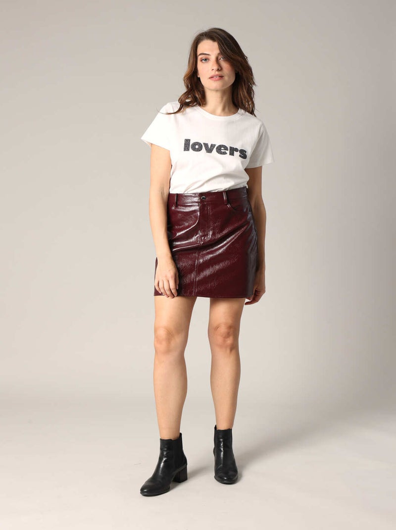 T-shirt 100 % coton avec imprimé LOVERS pailleté 'Deeluxe' Blanc - Kiabi