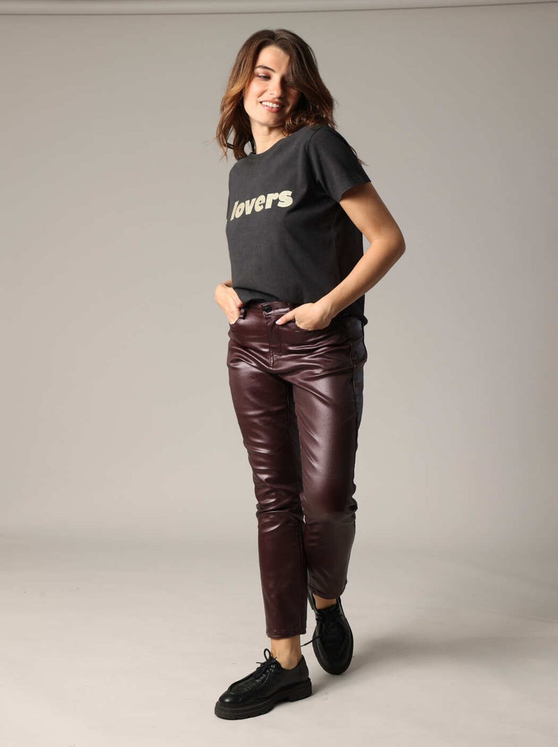 T-shirt 100 % coton avec imprimé LOVERS pailleté 'Deeluxe' gris anthracite - Kiabi
