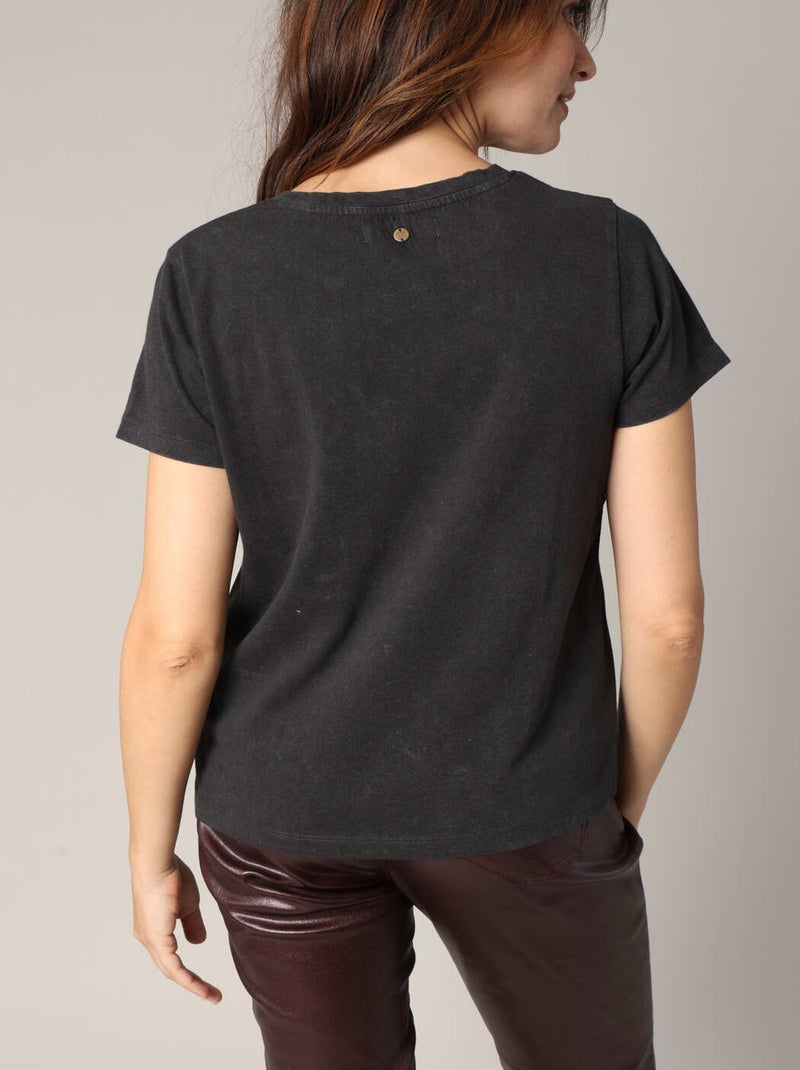 T-shirt 100 % coton avec imprimé LOVERS pailleté 'Deeluxe' gris anthracite - Kiabi