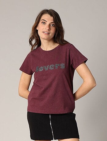 T-shirt 100 % coton avec imprimé LOVERS pailleté 'Deeluxe'