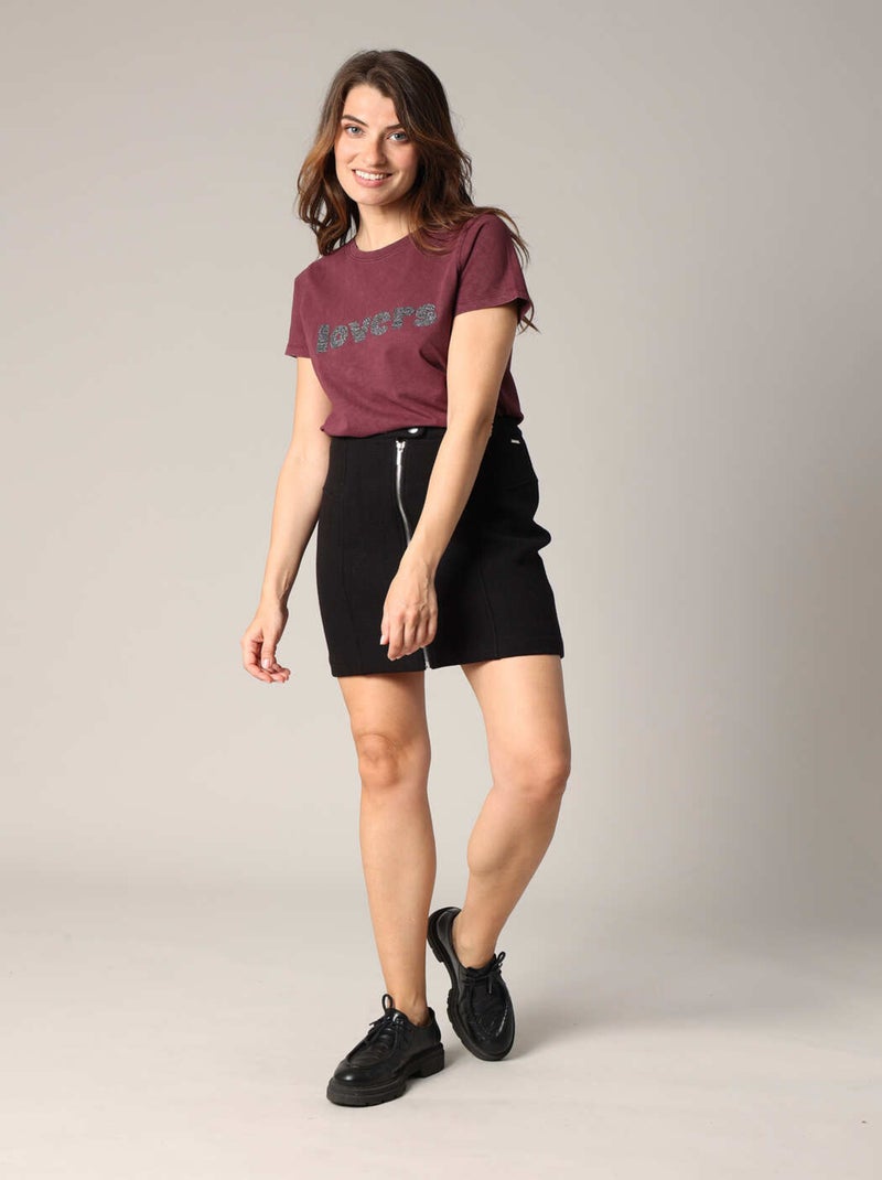 T-shirt 100 % coton avec imprimé LOVERS pailleté 'Deeluxe' Violet - Kiabi
