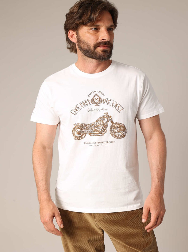 T-shirt 100% coton avec imprimé moto 'Deeluxe' Ecru - Kiabi