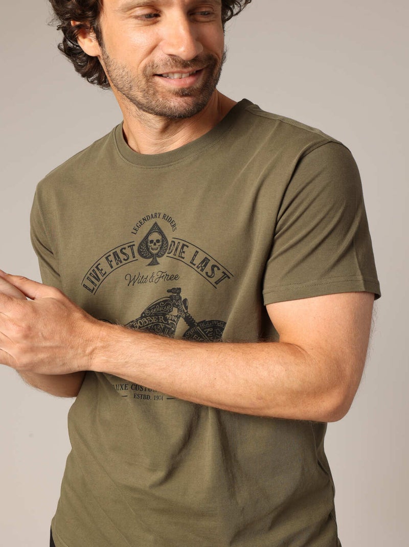 T-shirt 100% coton avec imprimé moto 'Deeluxe' Kaki - Kiabi