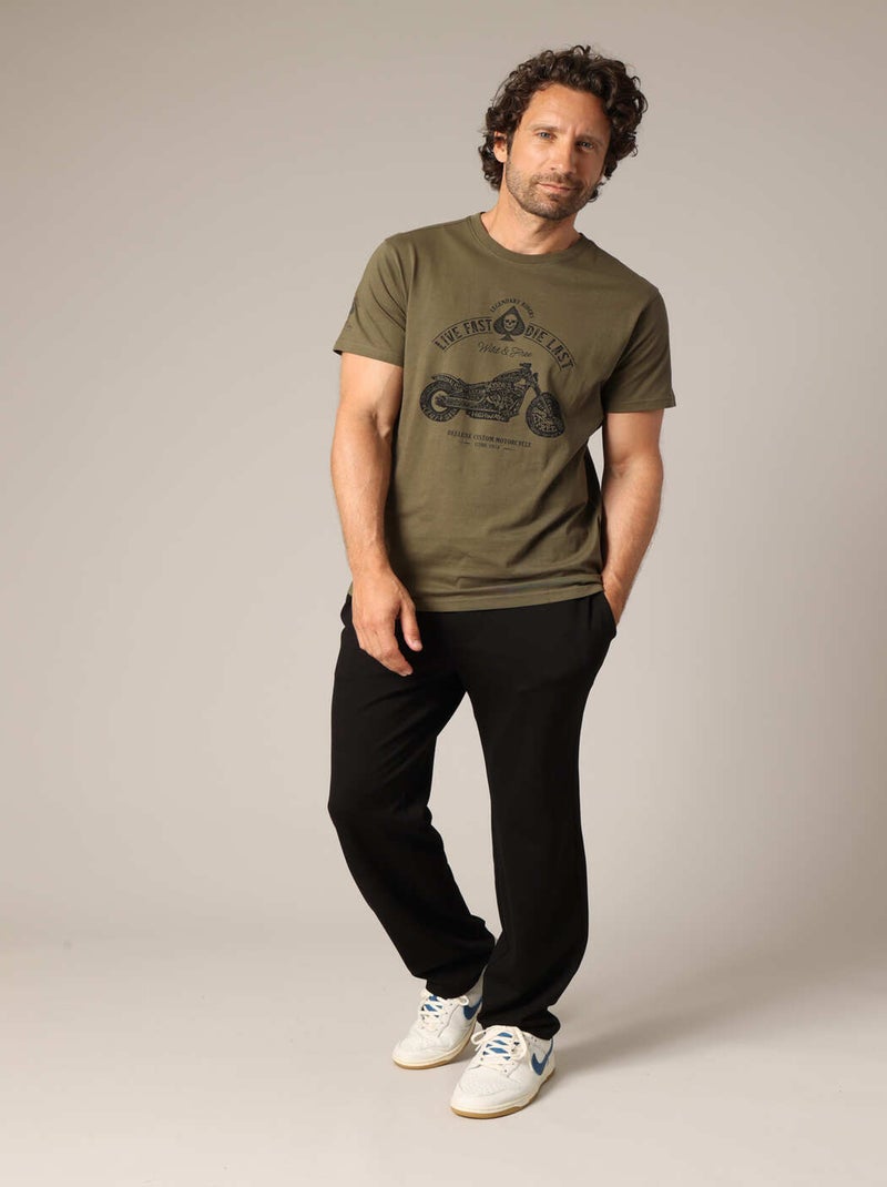 T-shirt 100% coton avec imprimé moto 'Deeluxe' Kaki - Kiabi