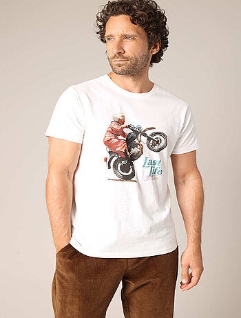 T-shirt 100% coton avec imprimé moto et message « Last Life Deluxe ». 'Deeluxe'