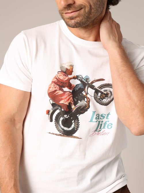 T-shirt 100% coton avec imprimé moto et message « Last Life Deluxe ». 'Deeluxe' - Kiabi