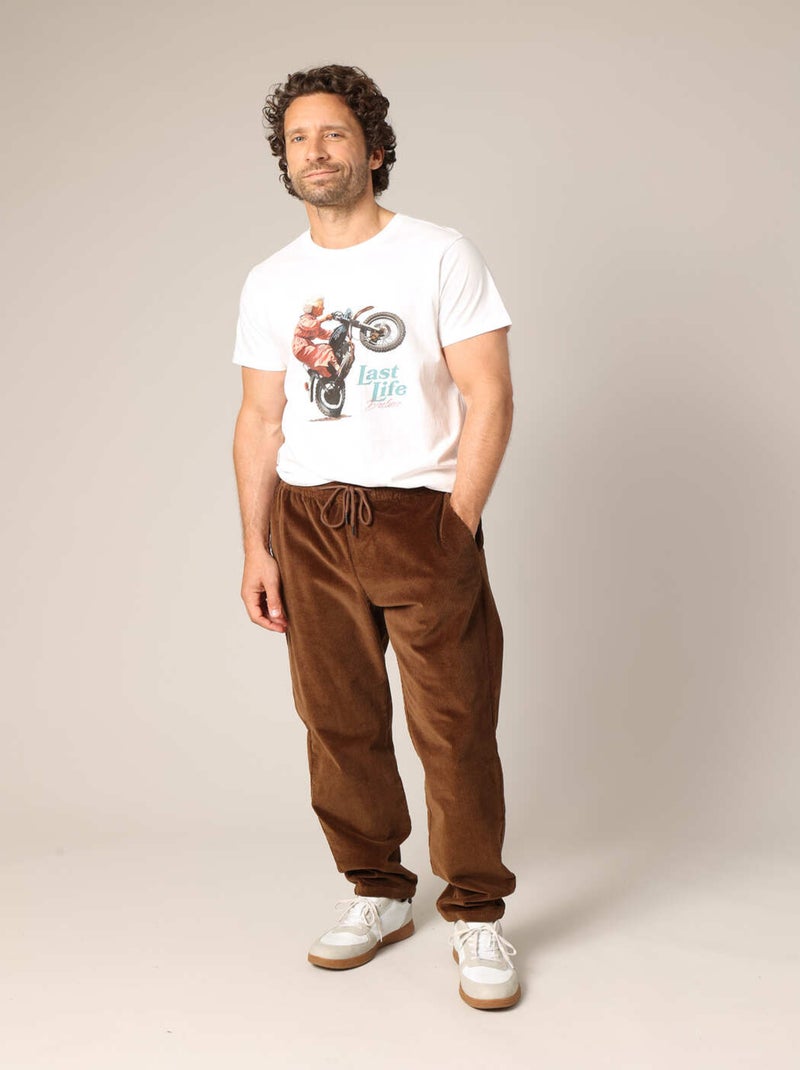 T-shirt 100% coton avec imprimé moto et message « Last Life Deluxe ». 'Deeluxe' Ecru - Kiabi