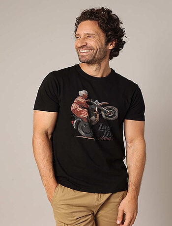 T-shirt 100% coton avec imprimé moto et message « Last Life Deluxe ». 'Deeluxe'