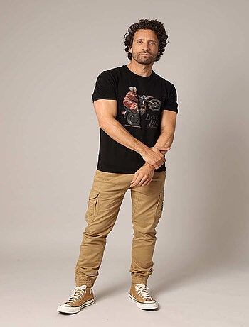 T-shirt 100% coton avec imprimé moto et message « Last Life Deluxe ». 'Deeluxe'