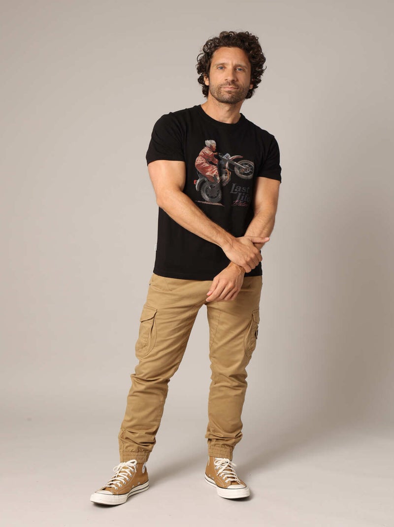 T-shirt 100% coton avec imprimé moto et message « Last Life Deluxe ». 'Deeluxe' Noir - Kiabi