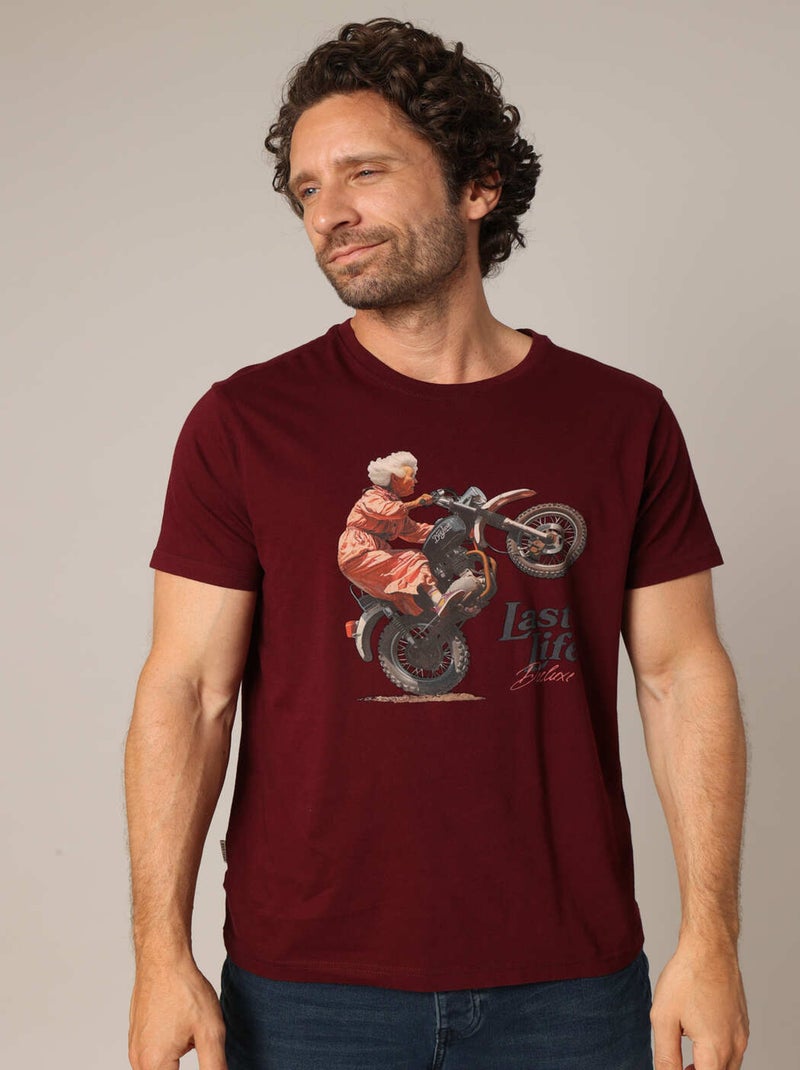 T-shirt 100 % coton avec imprimé moto et message « Last Life Deluxe ». 'Deeluxe' Rouge foncé - Kiabi