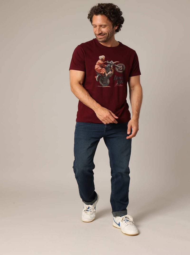T-shirt 100% coton avec imprimé moto et message « Last Life Deluxe ». 'Deeluxe' Rouge foncé - Kiabi