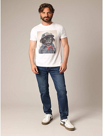 T-shirt 100 % coton avec imprimé original « chien en veste de mécanicien » 'deeluxe'