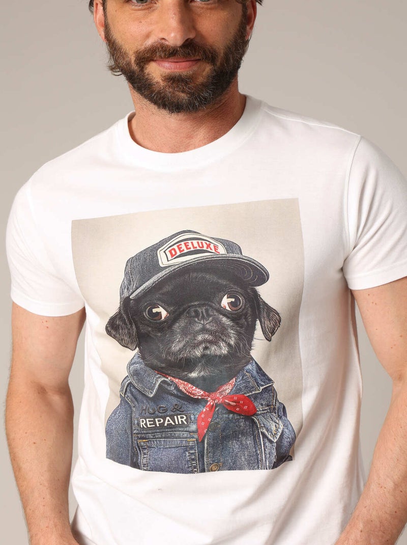 T-shirt 100 % coton avec imprimé original « chien en veste de mécanicien » 'Deeluxe' Ecru - Kiabi