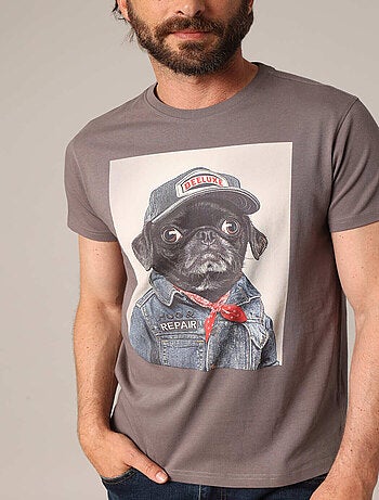 T-shirt 100 % coton avec imprimé original « chien en veste de mécanicien » 'Deeluxe'