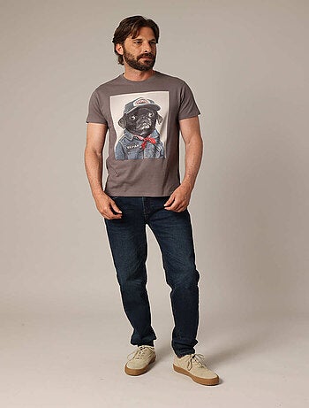 T-shirt 100 % coton avec imprimé original « chien en veste de mécanicien » 'Deeluxe'