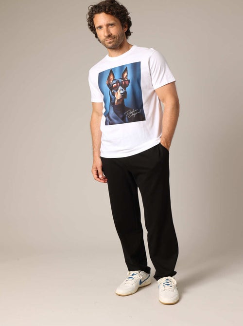 T-shirt 100% coton avec imprimé original d'un chien en costume et lunettes 'Deeluxe' - Kiabi