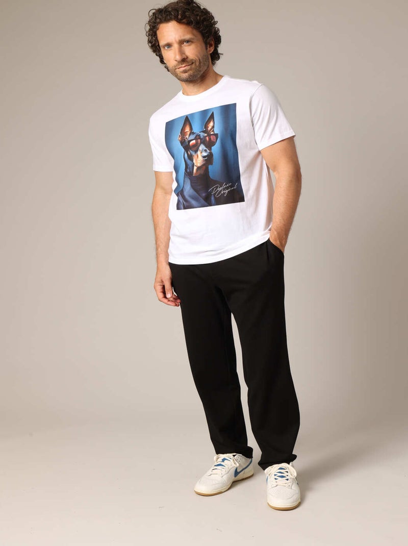 T-shirt 100% coton avec imprimé original d'un chien en costume et lunettes 'Deeluxe' Blanc - Kiabi