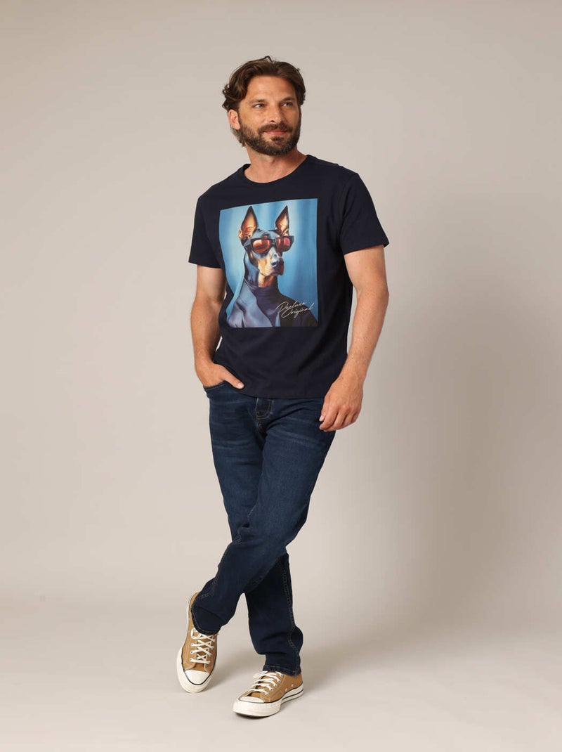 T-shirt 100% coton avec imprimé original d'un chien en costume et lunettes 'Deeluxe' Bleu nuit - Kiabi