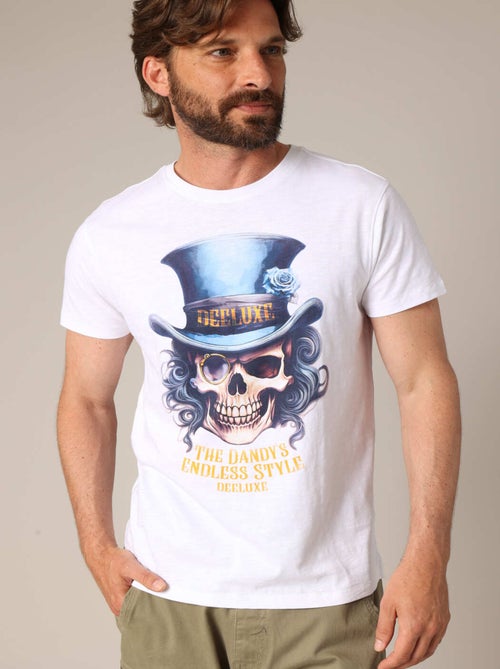 T-shirt 100 % coton avec imprimé tête de mort style dandy 'Deeluxe' - Kiabi