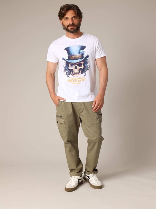 T-shirt 100 % coton avec imprimé tête de mort style dandy 'Deeluxe' - Kiabi