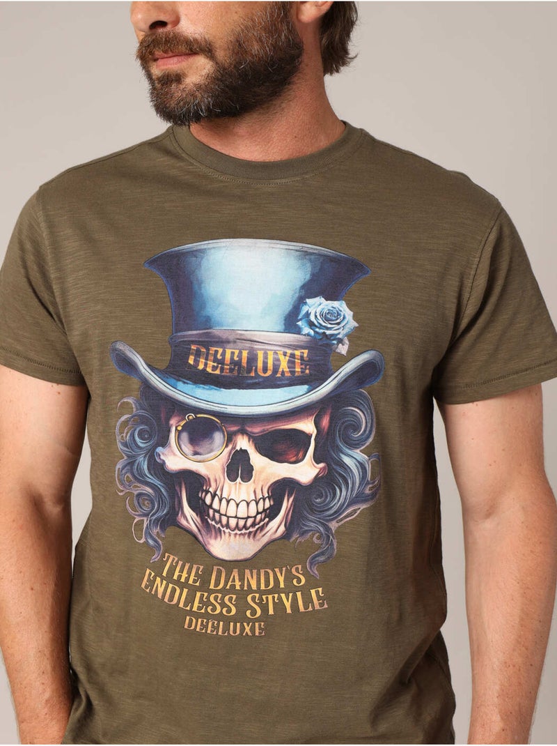 T-shirt 100 % coton avec imprimé tête de mort style dandy 'deeluxe' Kaki foncé - Kiabi