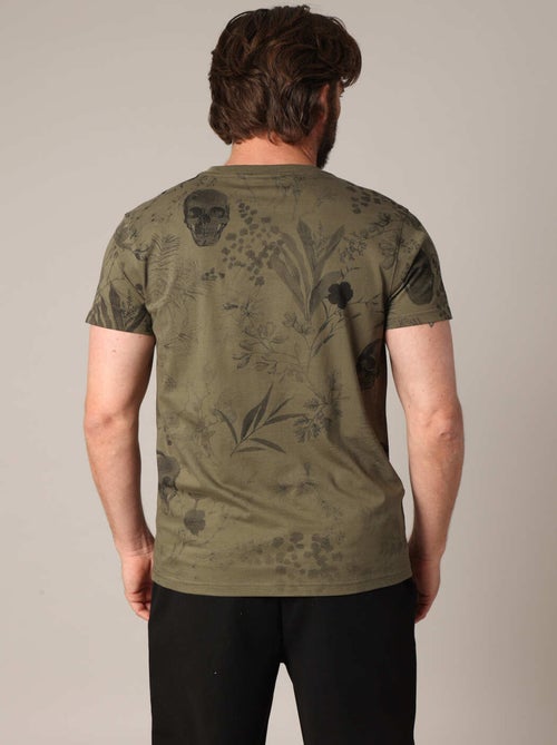 T-shirt 100% coton avec imprimé végétal et têtes de mort intégrées 'Deeluxe' - Kiabi
