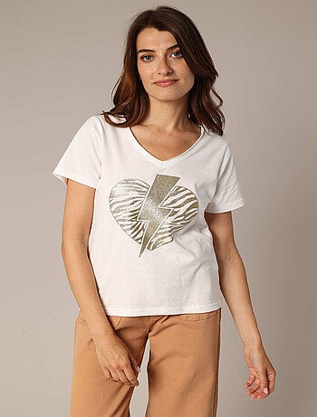T-shirt 100 % coton avec motif cœur zèbre et éclair pailleté 'Deeluxe'