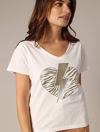 T-shirt 100 % coton avec motif cœur zèbre et éclair pailleté 'Deeluxe'