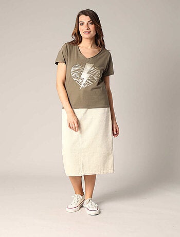 T-shirt 100 % coton avec motif cœur zèbre et éclair pailleté 'Deeluxe'