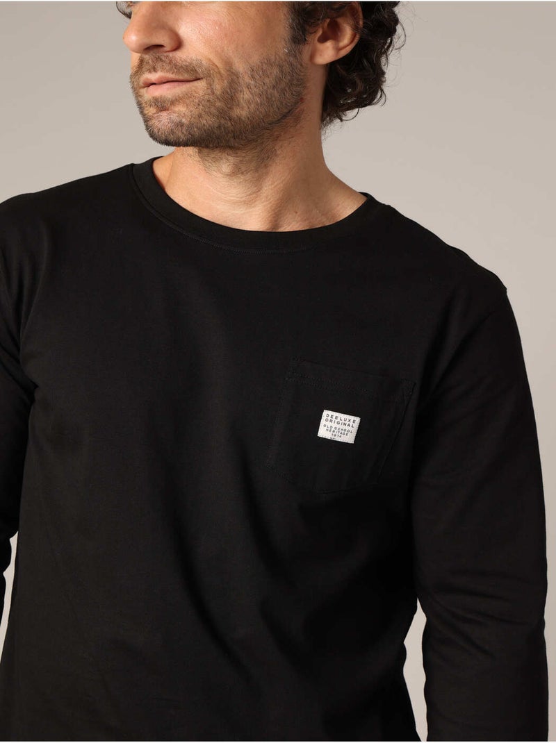 T-shirt 100% coton BCI avec poche plaquée sur la poitrine et étiquette brodée. 'Deeluxe' Noir - Kiabi