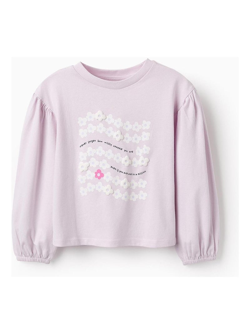 T-shirt 100% coton, imprimé et pailleté DAISY Mauve - Kiabi