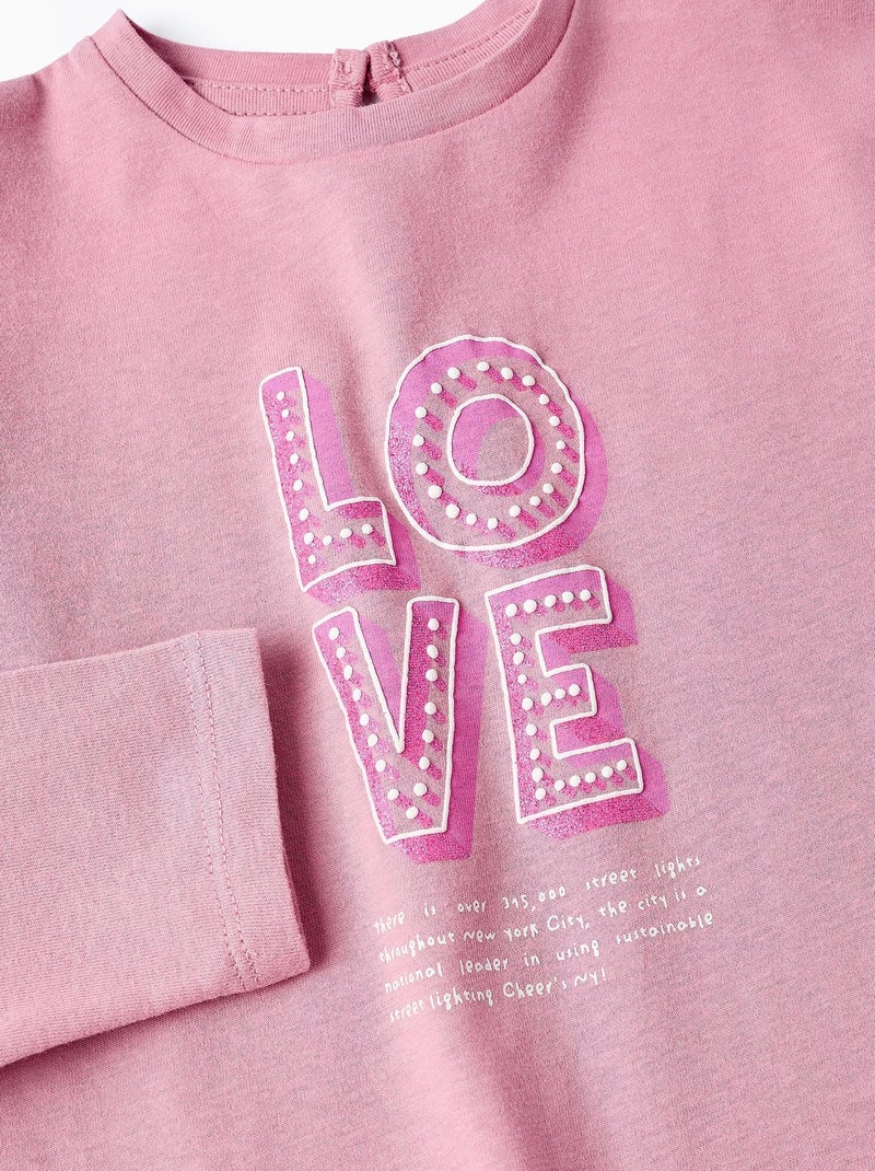 T-shirt 100% coton, imprimé et pailleté NEW YORK Rose - Kiabi