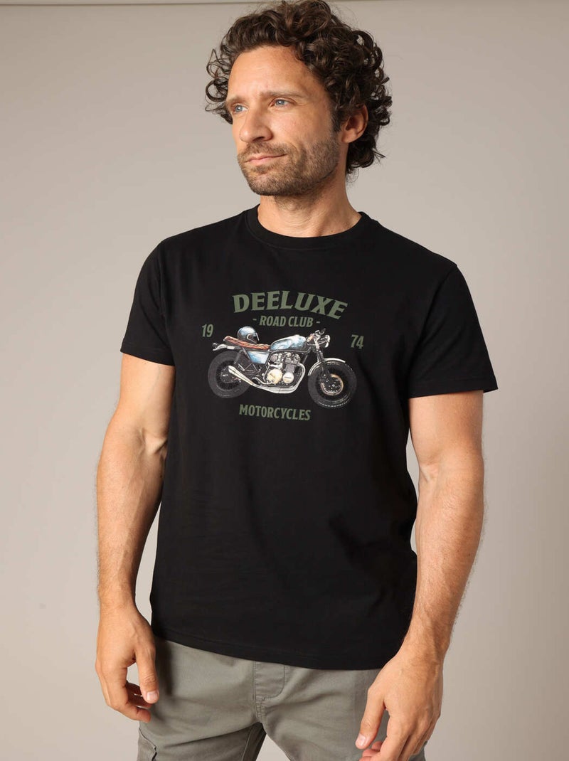 T-shirt 100% coton imprimé moto vintage "DEELUXE ROAD CLUB 1974" 'Deeluxe' Noir - Kiabi
