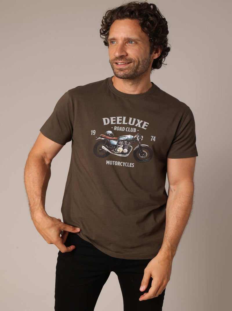 T-shirt 100% coton imprimé moto vintage "DEELUXE ROAD CLUB 1974" 'Deeluxe' Vert foncé - Kiabi