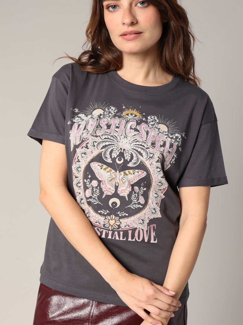 T-shirt 100 % coton imprimé papillon 'Deeluxe' gris anthracite - Kiabi
