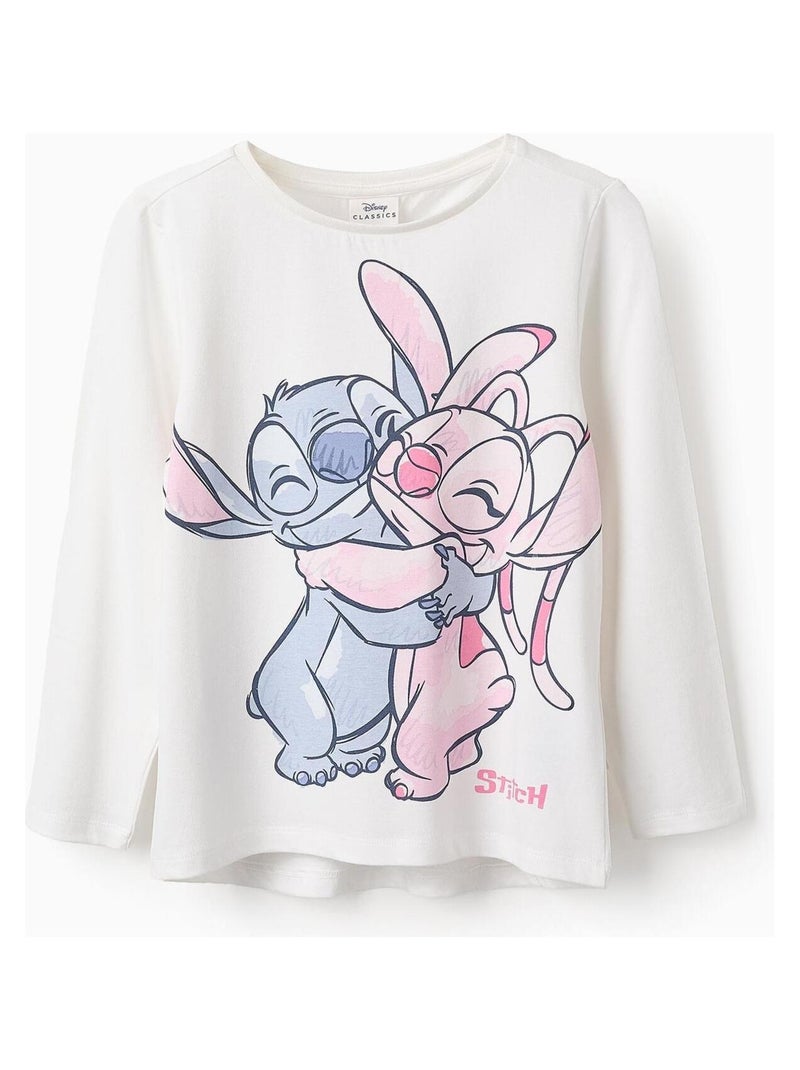 T-shirt 100% coton, matelassé, imprimé de points de suture LILO E STITCH Blanc - Kiabi
