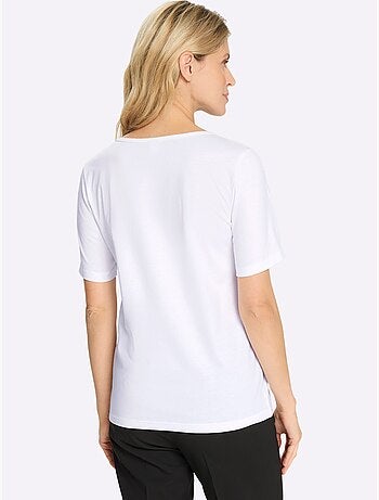 T-shirt 2 en 1 avec col V et imprimé floral brillant - Taille standard - Moda Vilona