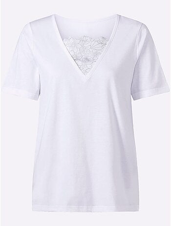 T-shirt 2 en 1 avec col V et imprimé floral brillant - Taille standard - Moda Vilona