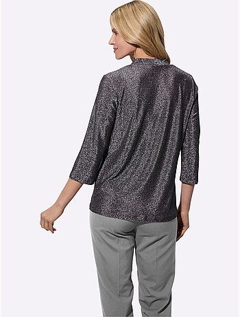 T-shirt 2 en 1 avec encolure ronde et manches 3/4 brillantes - taille standard - moda vilona