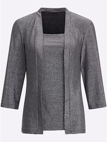 T-shirt 2 en 1 avec encolure ronde et manches 3/4 brillantes - taille standard - moda vilona