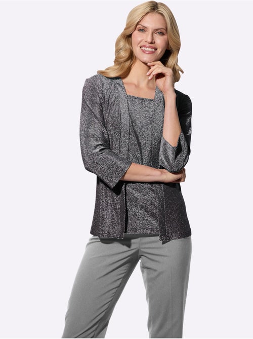 T-shirt 2 en 1 à encolure ronde et manches 3/4 avec look brillant - Taille standard - Moda Vilona - Kiabi