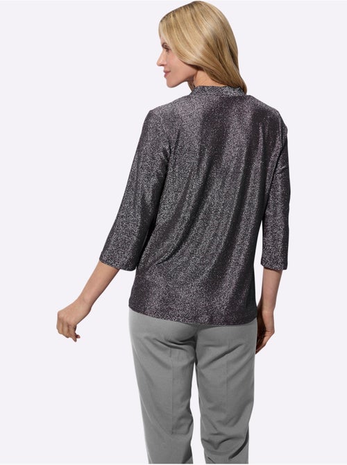 T-shirt 2 en 1 à encolure ronde et manches 3/4 avec look brillant - Taille standard - Moda Vilona - Kiabi