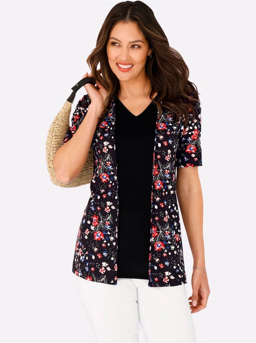 T-shirt 2 en 1 à motif floral avec col V et manches courtes - Taille standard - Moda Vilona - Kiabi T-shirt 2 en 1 à motif floral avec col V et manches courtes - Taille standard - Moda Vilona - Kiabi